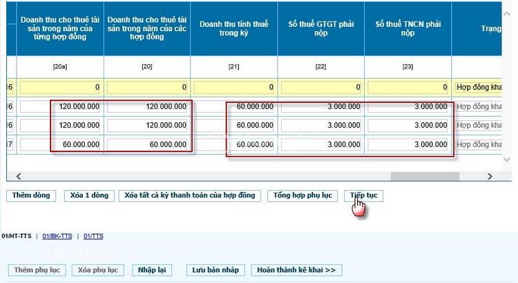 Bạn nhập các chỉ tiêu của bảng kê 01/HT-TTS