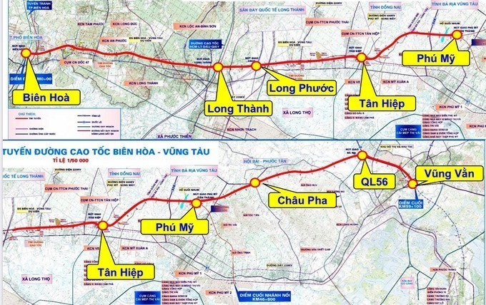 Sơ đồ dự kiến cao tốc Biên Hòa - Vũng Tàu. Ảnh: Sở Giao thông Vận tải Bà Rịa - Vũng Tàu